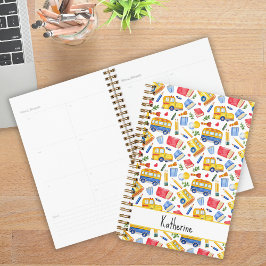 Funny School Bus zurück zum Schulnamen Muster Planer