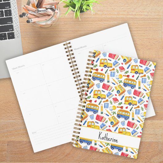 Funny School Bus zurück zum Schulnamen Muster Planer