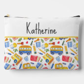 Funny School Bus zurück zum Schulnamen Muster Zubehörtasche (Vorderseite)