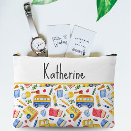 Funny School Bus zurück zum Schulnamen Muster Zubehörtasche