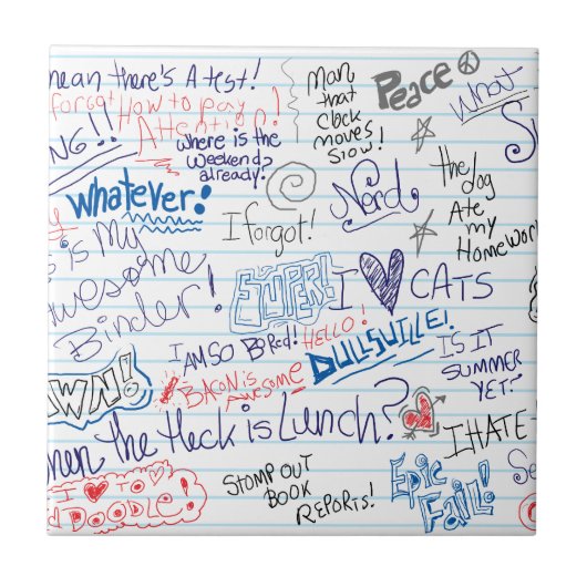 Funny School Doodles Art Redewendungen Spaß Fliese (Vorderseite)