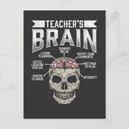 Funny School Teacher Brain Bildung Kaffeekurs Postkarte (Vorderseite)
