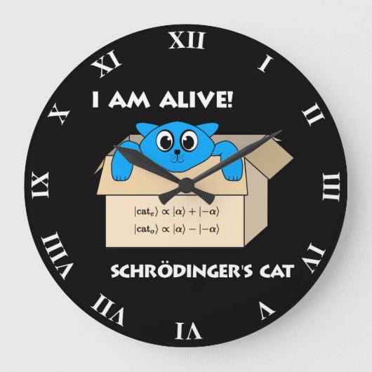 Funny Schrodingers Katze ist ein lebender Quantenm Große Wanduhr (Vorderseite)
