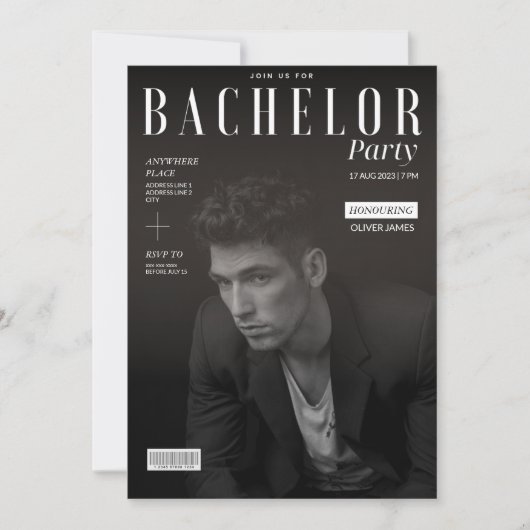 Funny, Schwarz und Weiß, Bachelor-Party Einladung (Vorderseite)