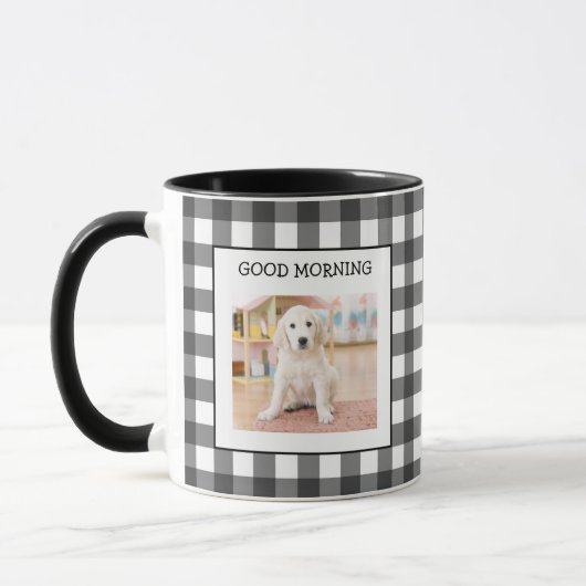 Funny Schwarz-weiß Gingham 2 Dog Foto Custom Tasse (Links)