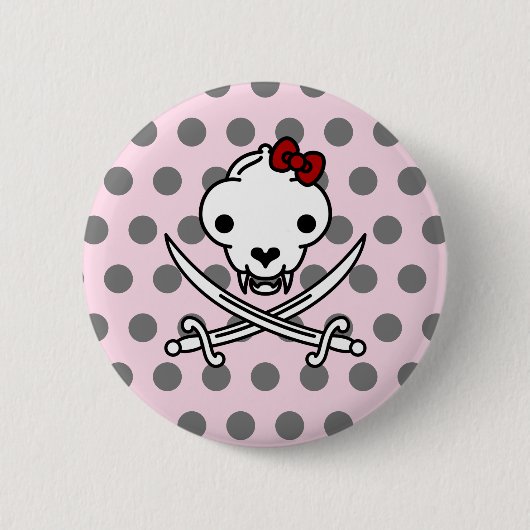 Funny Schwarz-weiß Jolly Kitty Pirate Skull Bone Button (Vorderseite)