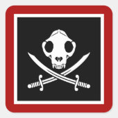 Funny Schwarz-weiß Jolly Kitty Pirate Skull Bone Quadratischer Aufkleber (Vorderseite)