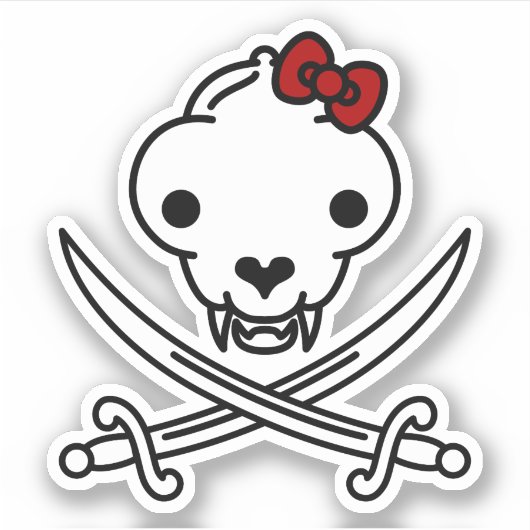 Funny Schwarz-weiß Jolly Kitty Pirate Skull Bones Aufkleber (Vorderseite)