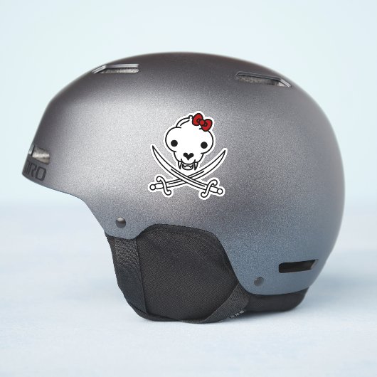 Funny Schwarz-weiß Jolly Kitty Pirate Skull Bones Aufkleber (Helmseite)