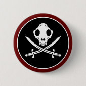 Funny Schwarz-weiß Jolly Kitty Pirate Skull Bones Button (Vorderseite)