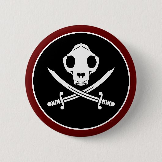 Funny Schwarz-weiß Jolly Kitty Pirate Skull Bones Button (Vorderseite)
