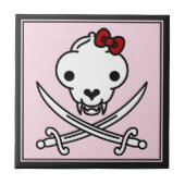 Funny Schwarz-weiß Jolly Kitty Pirate Skull Bones Fliese (Vorderseite)