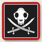 Funny Schwarz-weiß Jolly Kitty Pirate Skull Bones Getränkeuntersetzer (Vorderseite)