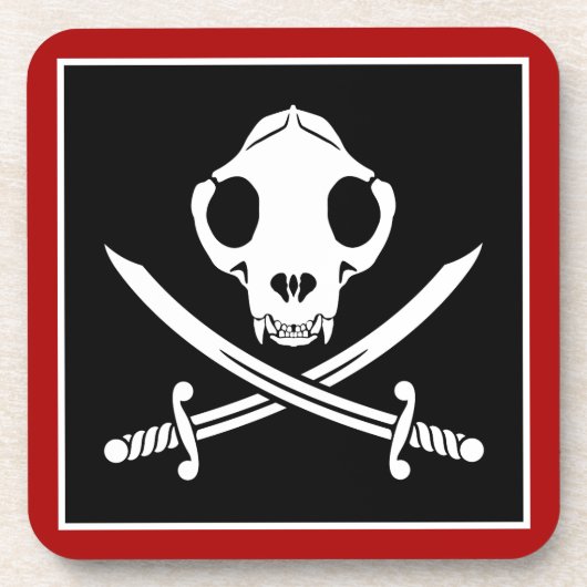 Funny Schwarz-weiß Jolly Kitty Pirate Skull Bones Getränkeuntersetzer (Vorderseite)