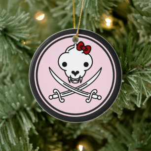 Funny Schwarz-weiß Jolly Kitty Pirate Skull Bones Keramik Ornament