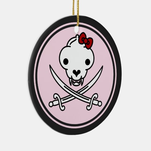 Funny Schwarz-weiß Jolly Kitty Pirate Skull Bones Keramik Ornament (Rechts)