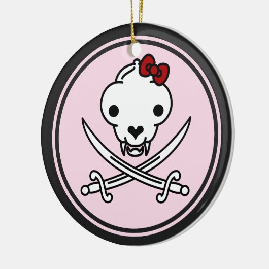 Funny Schwarz-weiß Jolly Kitty Pirate Skull Bones Keramik Ornament (Links)