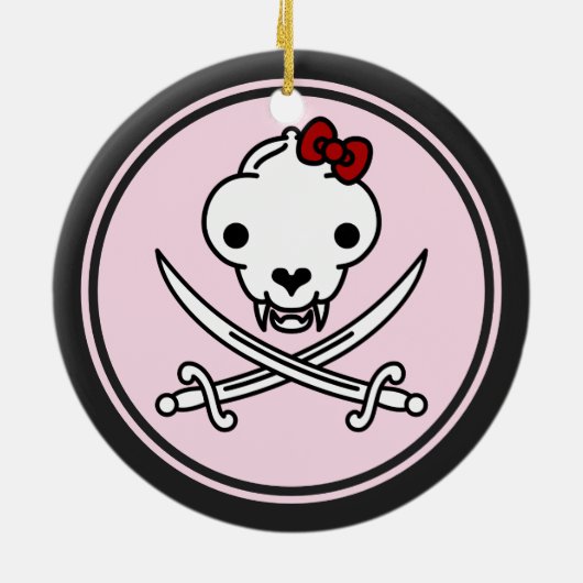 Funny Schwarz-weiß Jolly Kitty Pirate Skull Bones Keramik Ornament (Hinten)