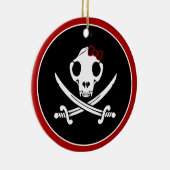 Funny Schwarz-weiß Jolly Kitty Pirate Skull Bones Keramik Ornament (Rechts)