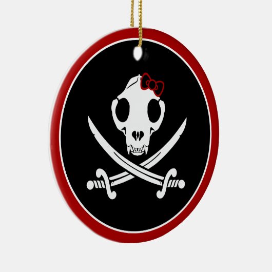 Funny Schwarz-weiß Jolly Kitty Pirate Skull Bones Keramik Ornament (Rechts)