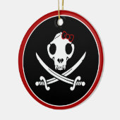 Funny Schwarz-weiß Jolly Kitty Pirate Skull Bones Keramik Ornament (Links)