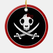 Funny Schwarz-weiß Jolly Kitty Pirate Skull Bones Keramik Ornament (Hinten)