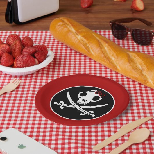 Funny Schwarz-weiß Jolly Kitty Pirate Skull Bones Pappteller (Picknick)