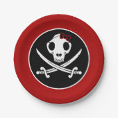 Funny Schwarz-weiß Jolly Kitty Pirate Skull Bones Pappteller (Vorderseite)