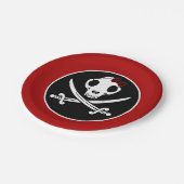 Funny Schwarz-weiß Jolly Kitty Pirate Skull Bones Pappteller (Schrägansicht)