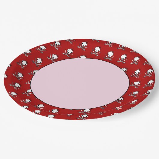 Funny Schwarz-weiß Jolly Kitty Pirate Skull Bones Pappteller (Schrägansicht)