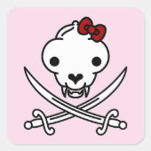 Funny Schwarz-weiß Jolly Kitty Pirate Skull Bones Quadratischer Aufkleber (Vorderseite)