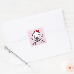 Funny Schwarz-weiß Jolly Kitty Pirate Skull Bones Quadratischer Aufkleber