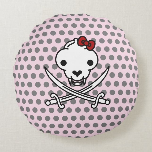 Funny Schwarz-weiß Jolly Kitty Pirate Skull Bones Rundes Kissen (Vorderseite)