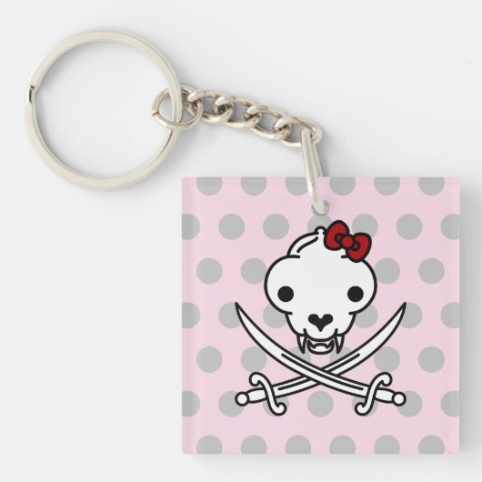 Funny Schwarz-weiß Jolly Kitty Pirate Skull Bones Schlüsselanhänger (Vorderseite)