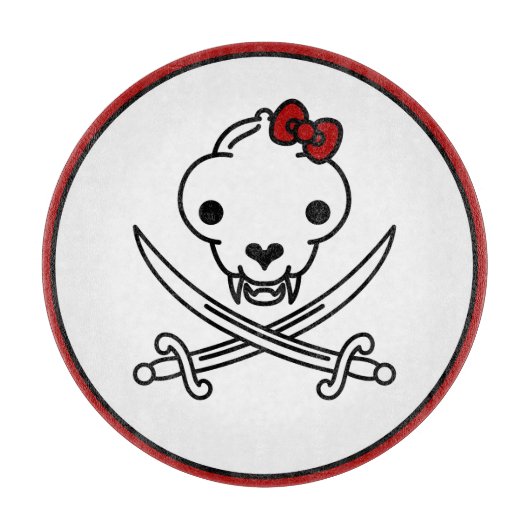 Funny Schwarz-weiß Jolly Kitty Pirate Skull Bones Schneidebrett (Vorderseite)