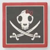 Funny Schwarz-weiß Jolly Kitty Pirate Skull Bones Steinuntersetzer (Vorderseite)