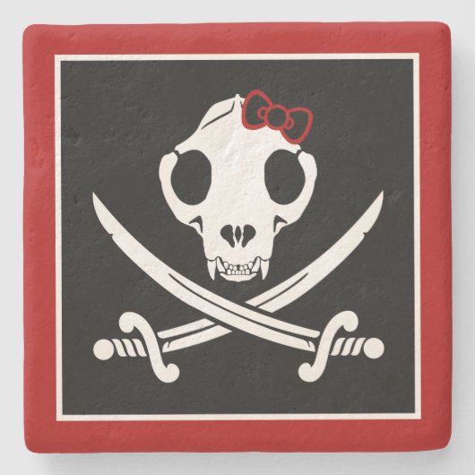 Funny Schwarz-weiß Jolly Kitty Pirate Skull Bones Steinuntersetzer (Vorderseite)