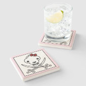 Funny Schwarz-weiß Jolly Kitty Pirate Skull Bones Steinuntersetzer (Seitenansicht)