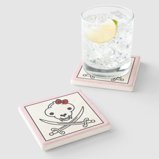 Funny Schwarz-weiß Jolly Kitty Pirate Skull Bones Steinuntersetzer (Seitenansicht)