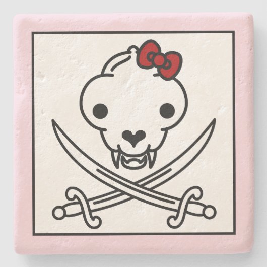 Funny Schwarz-weiß Jolly Kitty Pirate Skull Bones Steinuntersetzer (Vorderseite)
