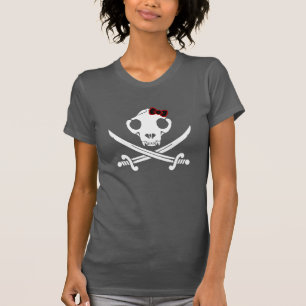 Funny Schwarz-weiß Jolly Kitty Pirate Skull Bones T-Shirt