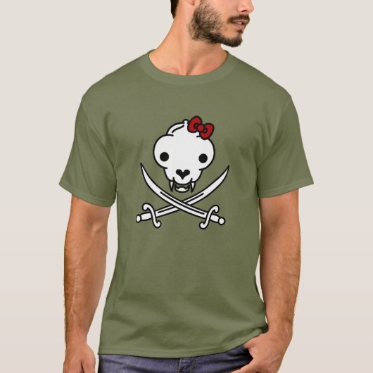 Funny Schwarz-weiß Jolly Kitty Pirate Skull Bones T-Shirt (Vorderseite)
