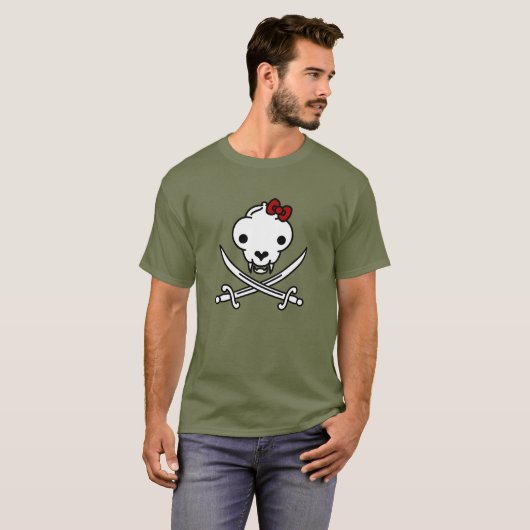 Funny Schwarz-weiß Jolly Kitty Pirate Skull Bones T-Shirt (Vorne ganz)