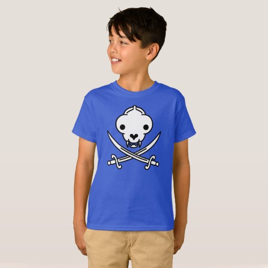 Funny Schwarz-weiß Jolly Kitty Pirate Skull Bones T-Shirt (Vorne ganz)