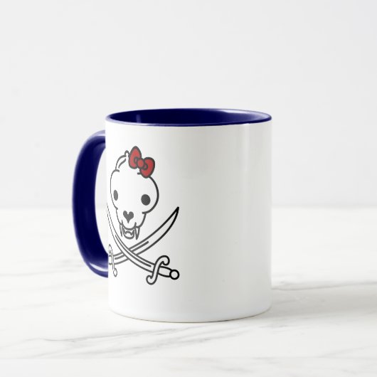Funny Schwarz-weiß Jolly Kitty Pirate Skull Bones Tasse (Vorderseite Links)