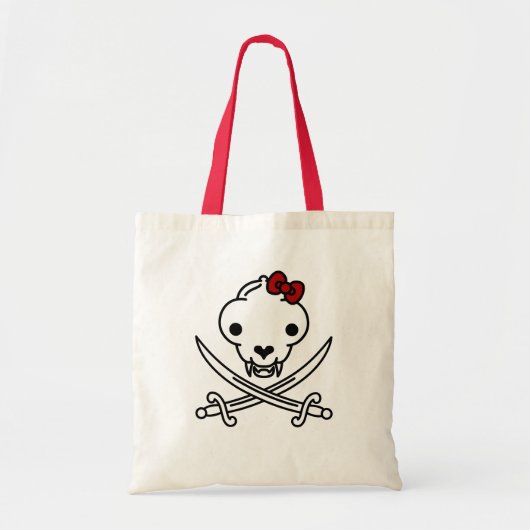 Funny Schwarz-weiß Jolly Kitty Pirate Skull Bones Tragetasche (Vorne)