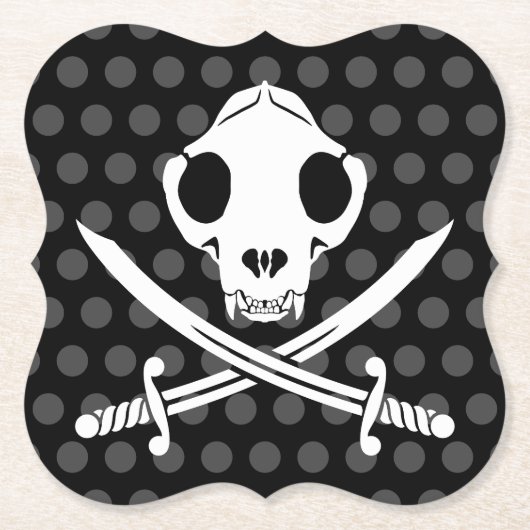 Funny Schwarz-weiß Jolly Kitty Pirate Skull Bones Untersetzer (Vorderseite)