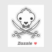 Funny Schwarz-weiß Jolly Kitty Pirate Skull Sabers Aufkleber (Blatt)