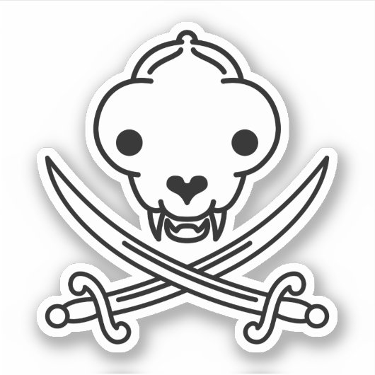 Funny Schwarz-weiß Jolly Kitty Pirate Skull Sabers Aufkleber (Vorderseite)