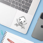Funny Schwarz-weiß Jolly Kitty Pirate Skull Sabers Aufkleber (Laptop mit iPhone)
